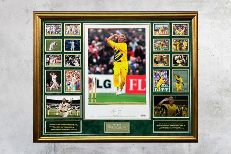 Shane Warne Signed Framed Cricket Montage