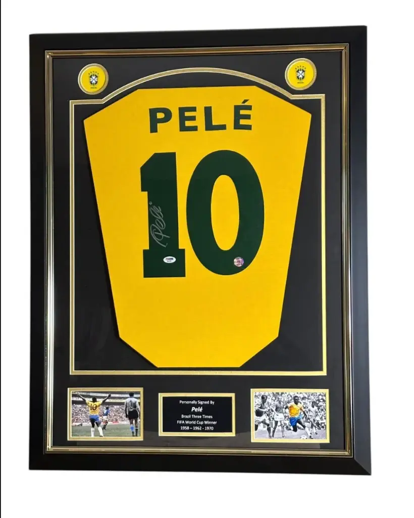 Hand Signed Pele Brazil Jersey - Premium Framed Museum Quality