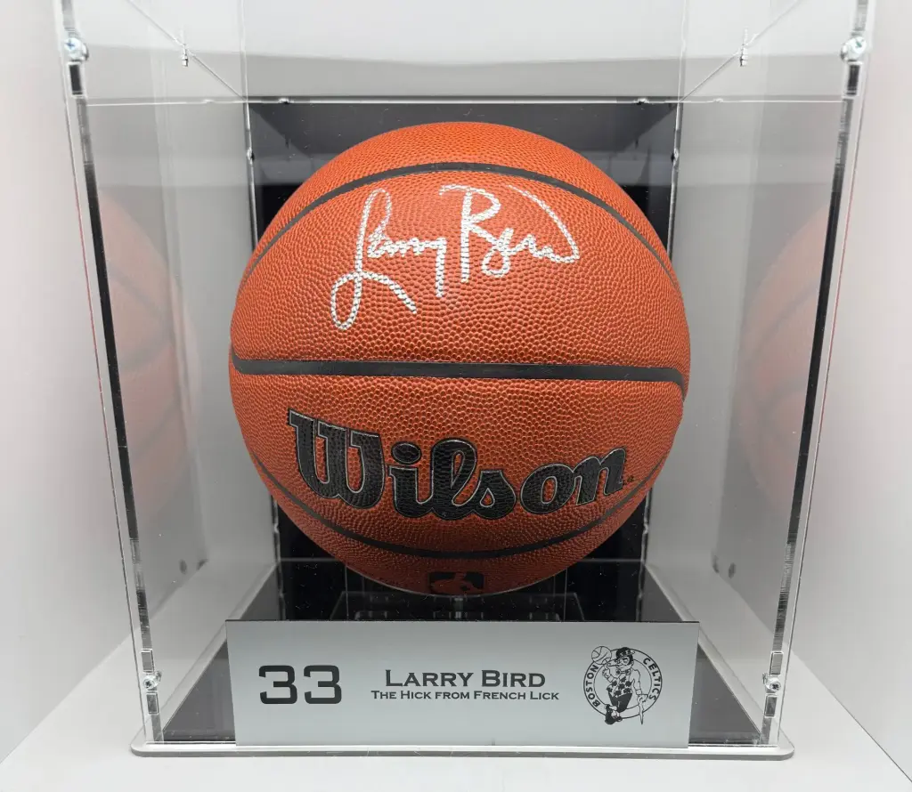 Larry Bird Signed Boston Celtics Basketball - Silver Signature with COA & Luxury Display Case