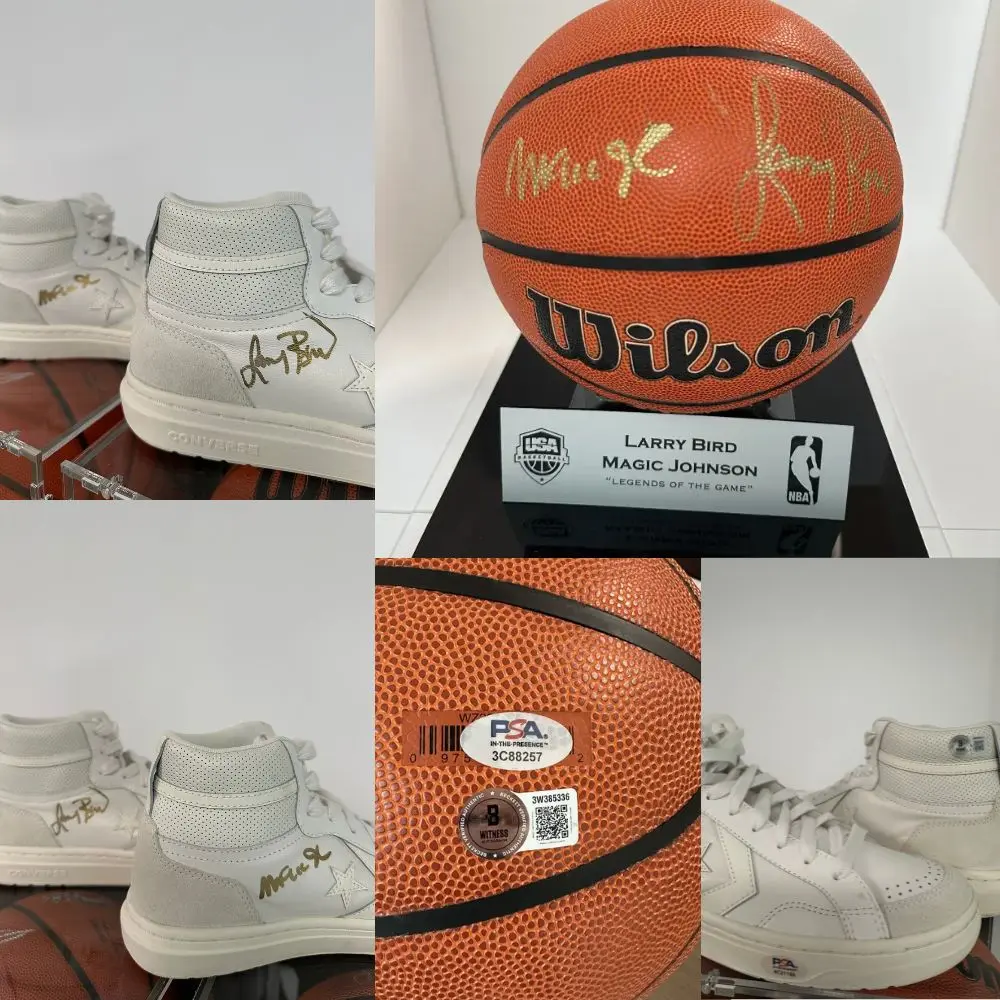 The Ultimate Rivalry Collection – Never Seen Before Larry Bird & Magic Johnson – Signed Shoes + Dual-Signed Basketball